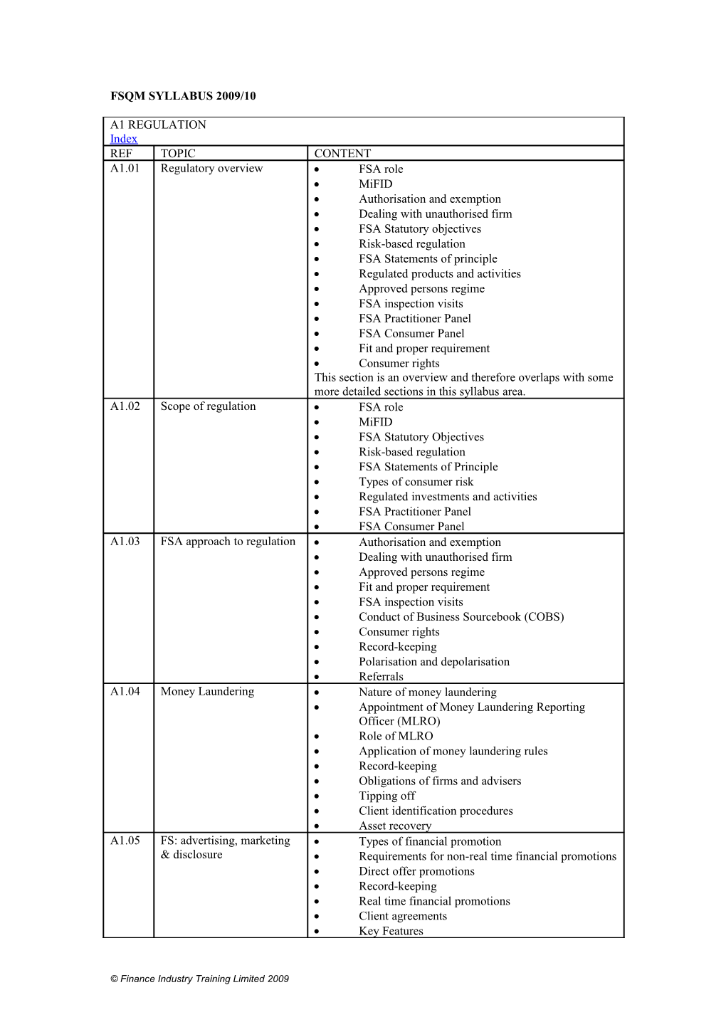 Fsqm Syllabus 2009/10