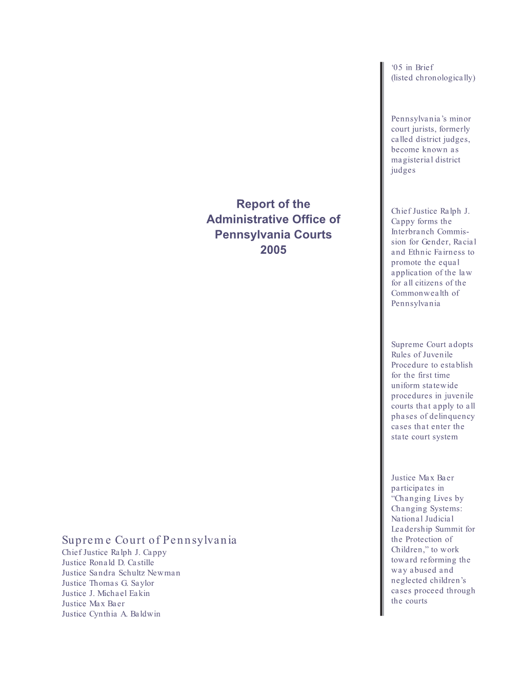 Report of the Administrative Office of Pennsylvania Courts 2005