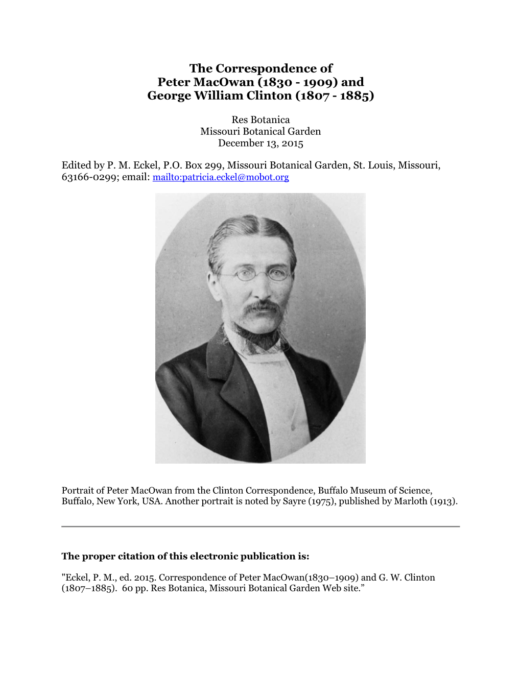 The Correspondence of Peter Macowan (1830 - 1909) and George William Clinton (1807 - 1885)