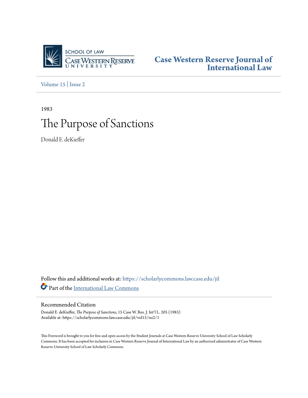 The Purpose of Sanctions Donald E