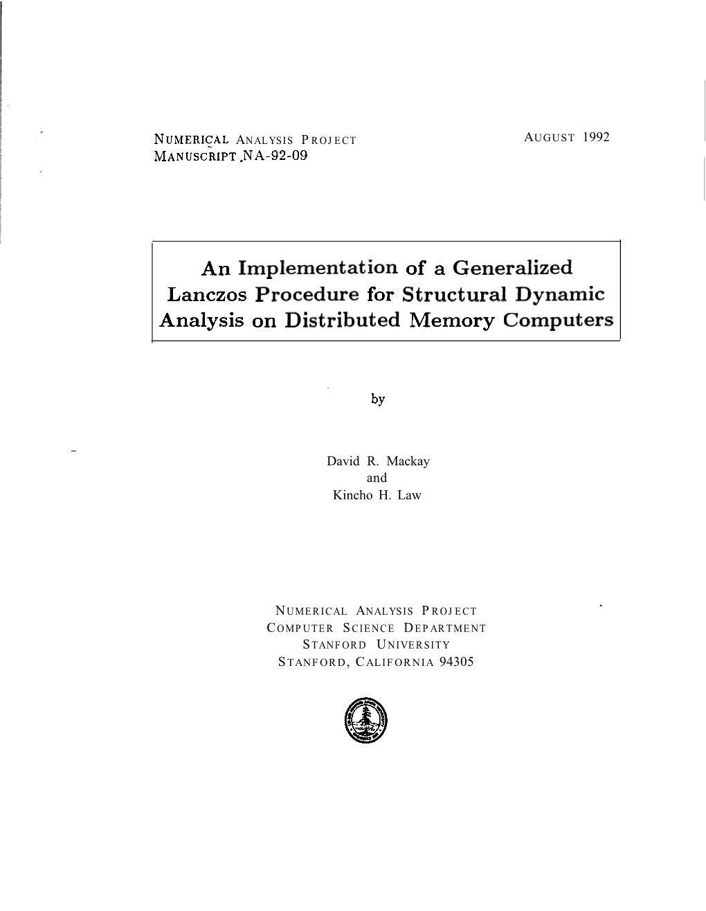 An Implementation of a Generalized Lanczos Procedure for Structural Dynamic Analysis on Distributed Memory Computers