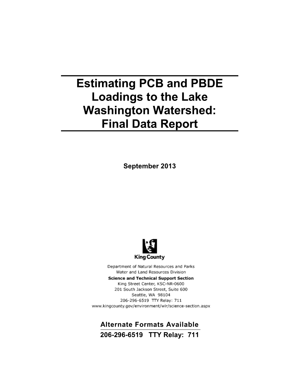 Estimating PCB and PBDE Loadings to the Lake Washington Watershed: Final Data Report