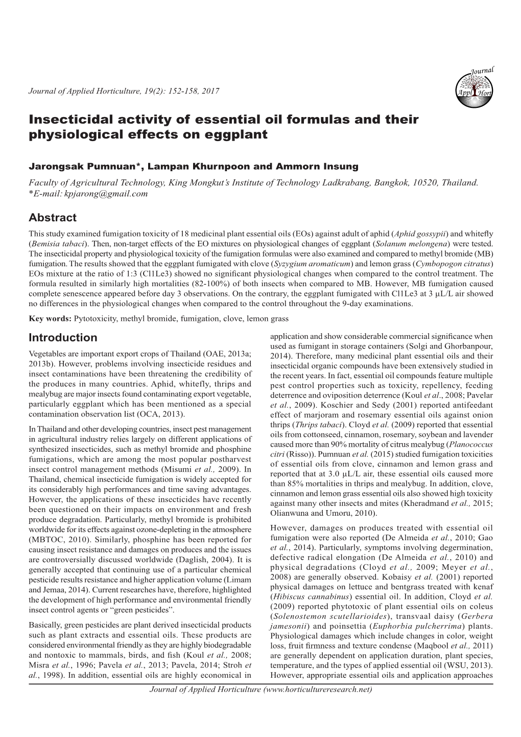 Insecticidal Activity of Essential Oil Formulas and Their Physiological Effects on Eggplant