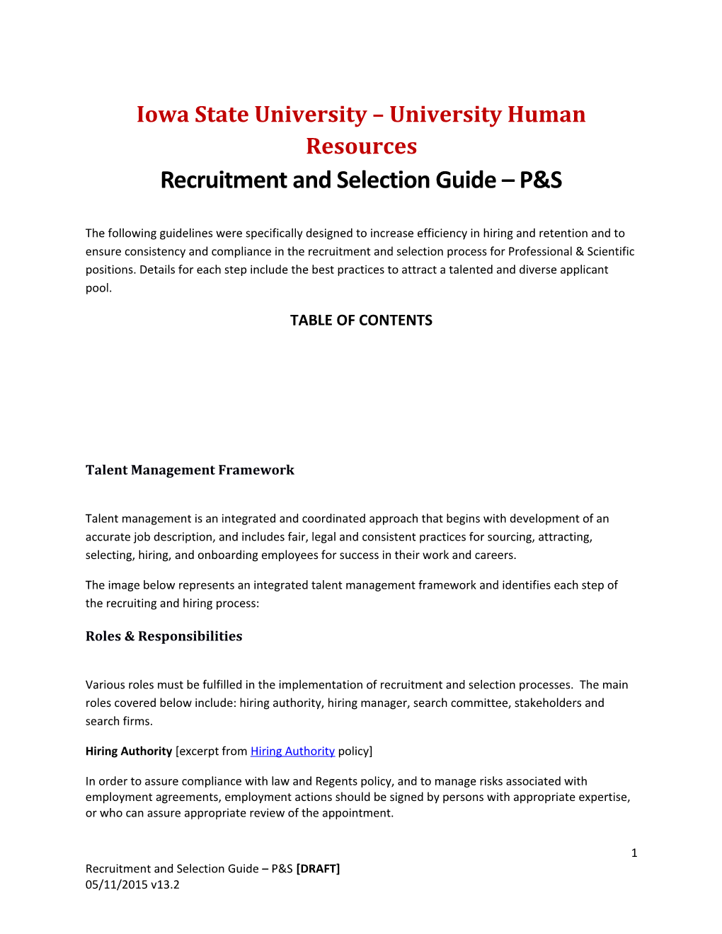 Iowa State University University Human Resources Recruitment and Selection Guide P&S