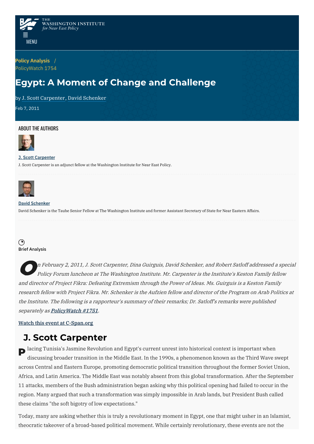 Egypt: a Moment of Change and Challenge | the Washington Institute