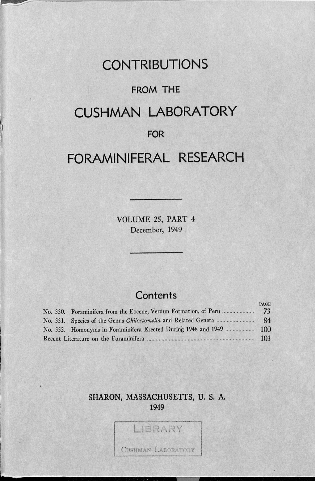 Cushman Laboratory Foraminiferal Research