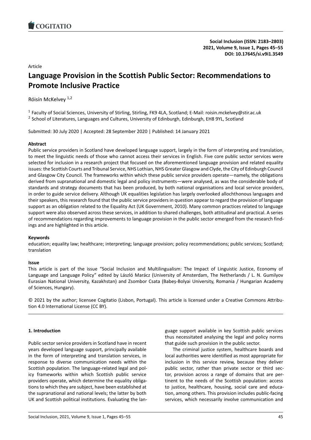 Language Provision in the Scottish Public Sector: Recommendations to Promote Inclusive Practice