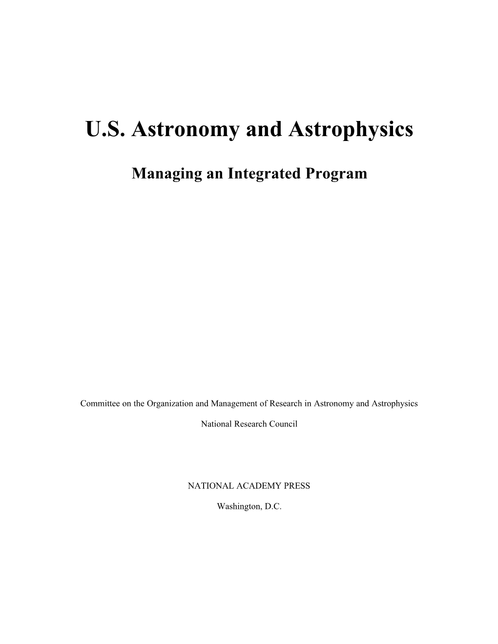 U.S. Astronomy and Astrophysics