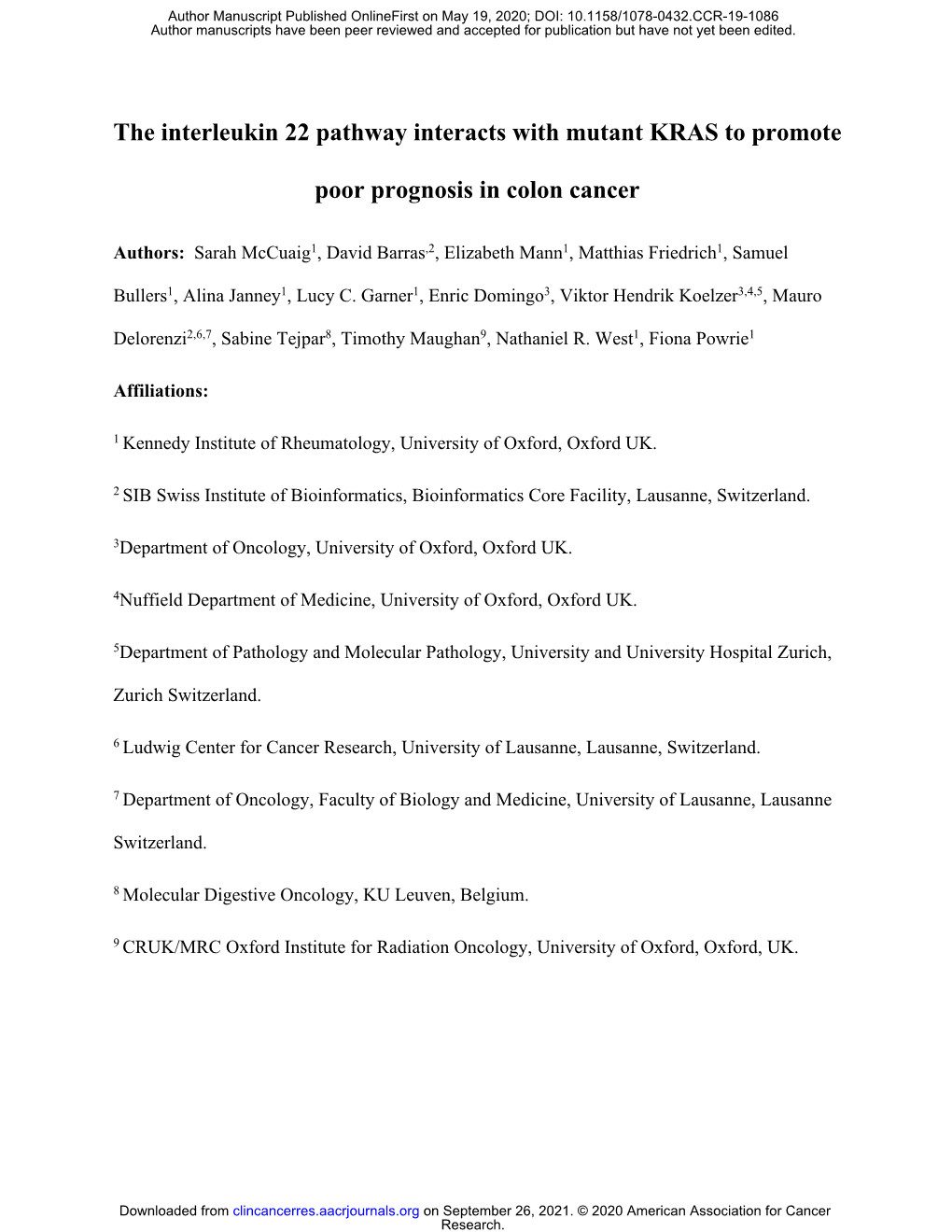 The Interleukin 22 Pathway Interacts with Mutant KRAS to Promote Poor Prognosis in Colon Cancer