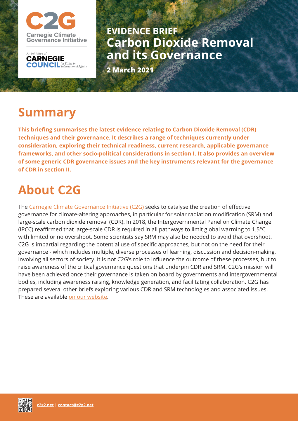 C2G Evidence Brief: Carbon Dioxide Removal and Its Governance