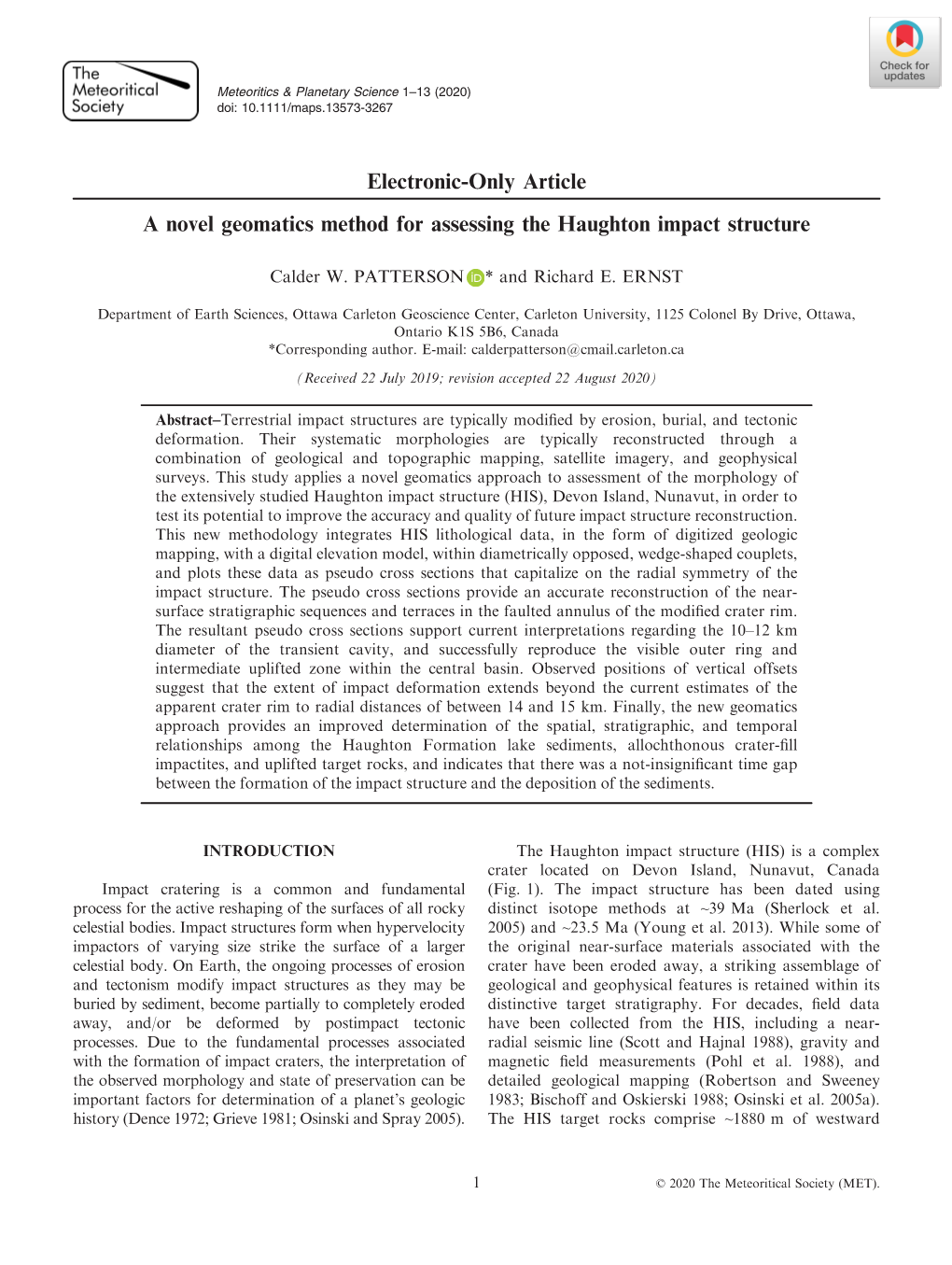 A Novel Geomatics Method for Assessing the Haughton Impact Structure