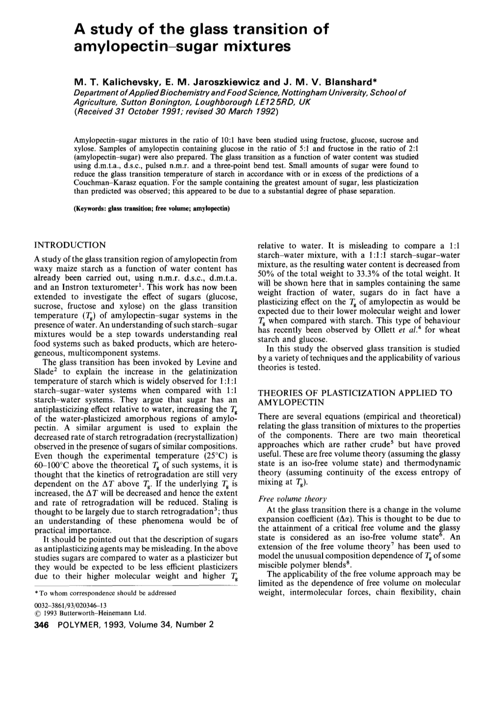 A Study of the Glass Transition of Amylopectin-Sugar Mixtures