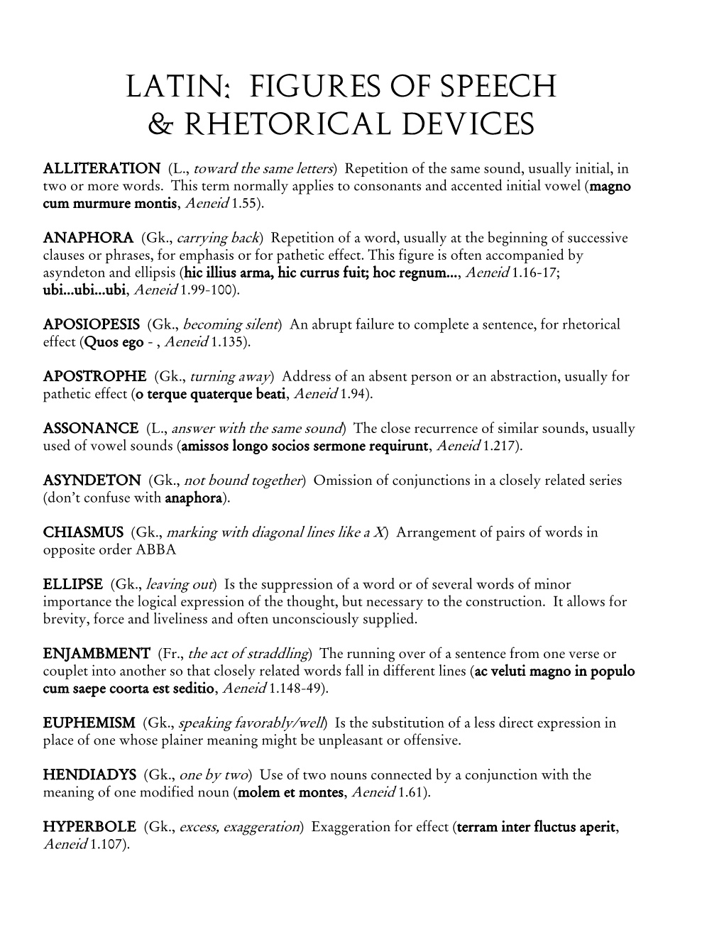 Latin: Figures of Speech & Rhetorical Devices