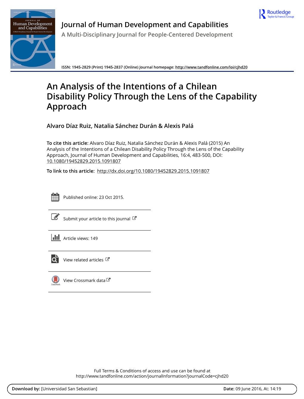 An Analysis of the Intentions of a Chilean Disability Policy Through the Lens of the Capability Approach