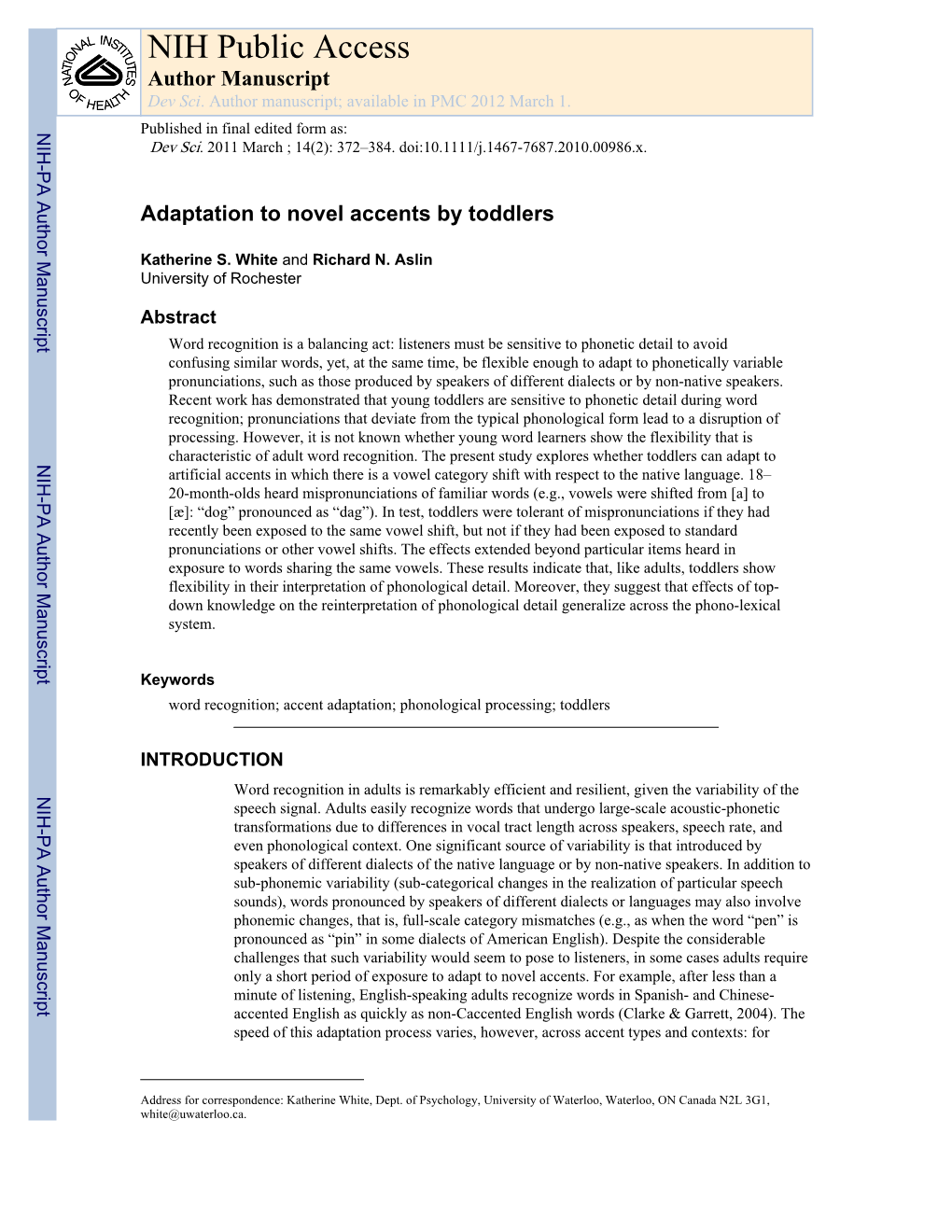 NIH Public Access Author Manuscript Dev Sci