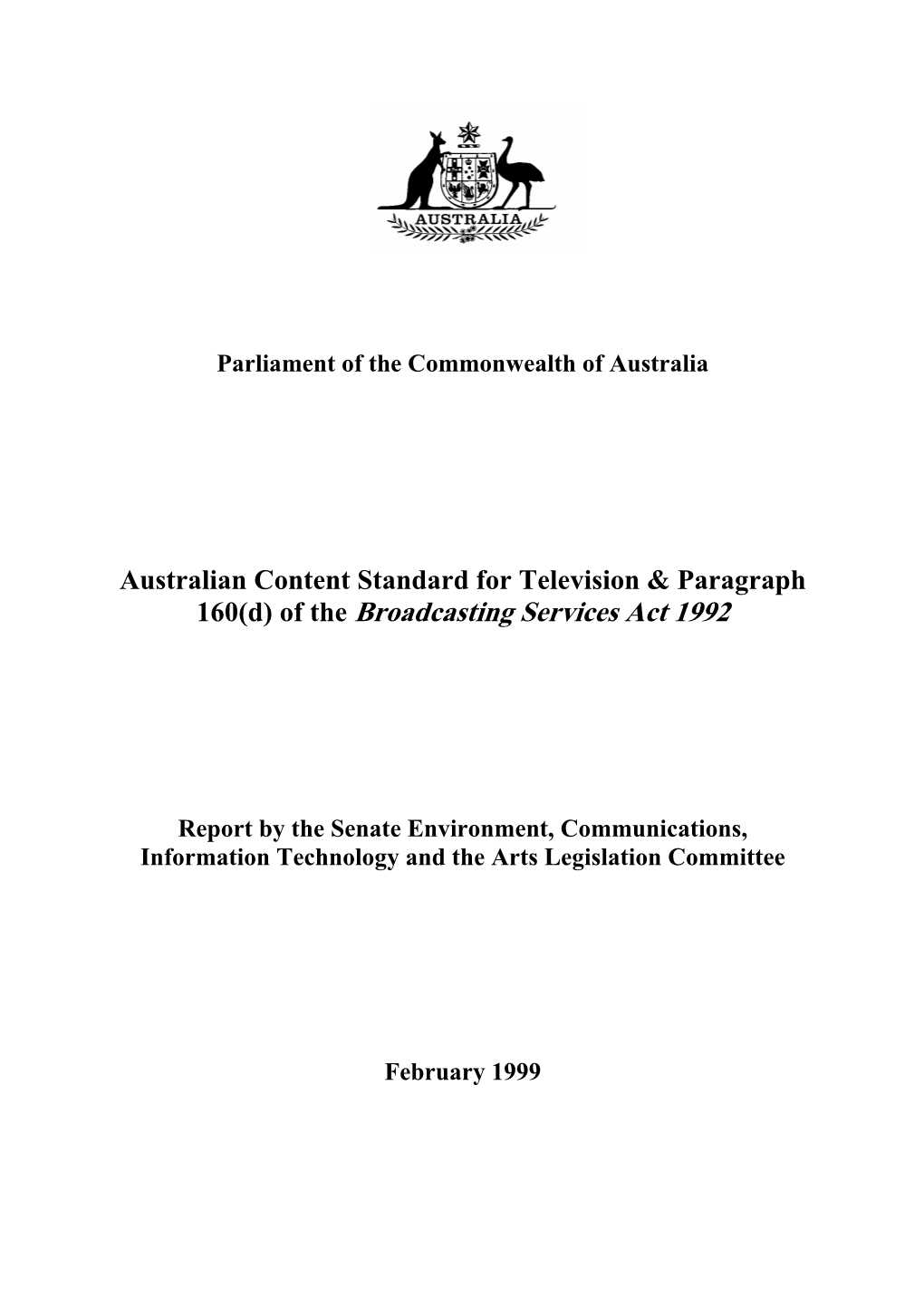 Australian Content Standard for Television & Paragraph 160(D) Of