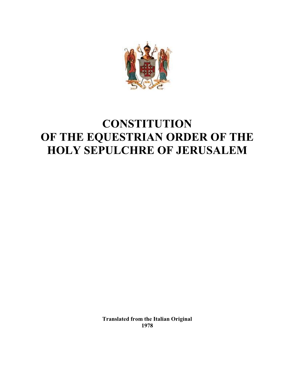 Constitution of the Equestrian Order of the Holy Sepulchre of Jerusalem