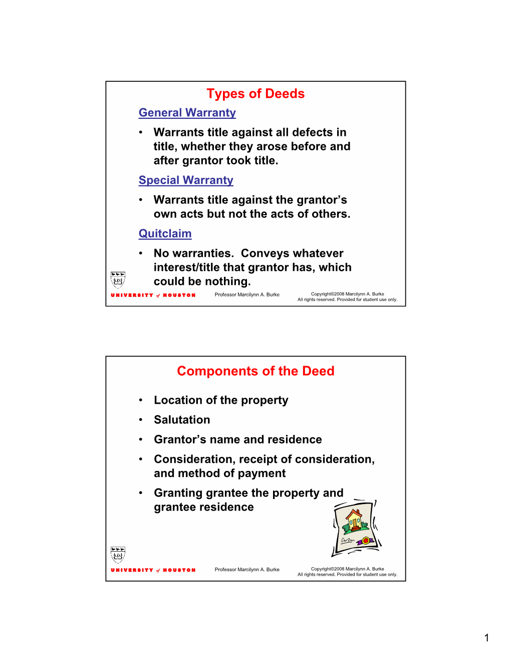 Types of Deeds Components of the Deed