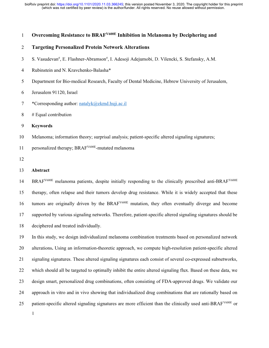 Overcoming Resistance to BRAFV600E Inhibition in Melanoma by Deciphering and Targeting Personalized Protein Network Alterations