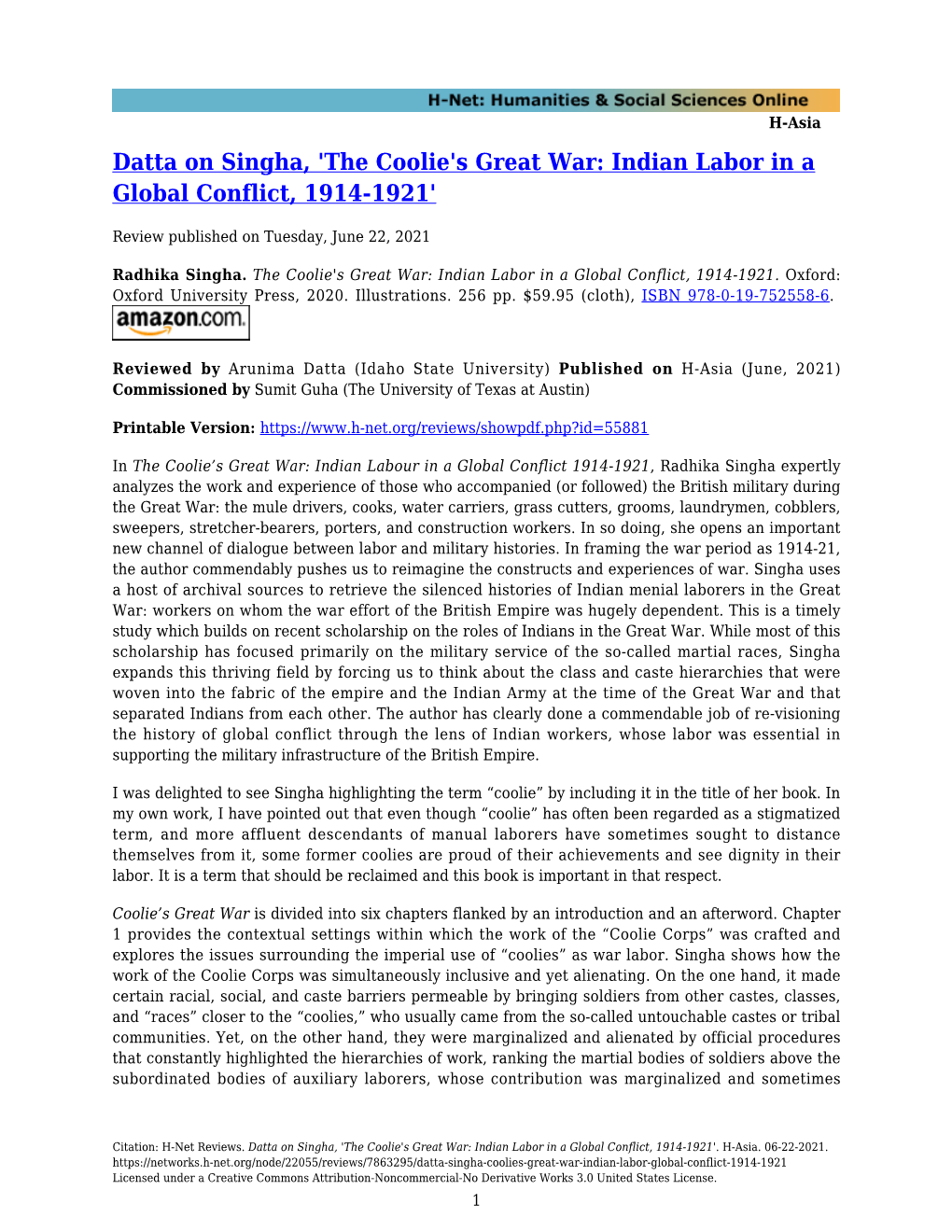 'The Coolie's Great War: Indian Labor in a Global Conflict, 1914-1921'