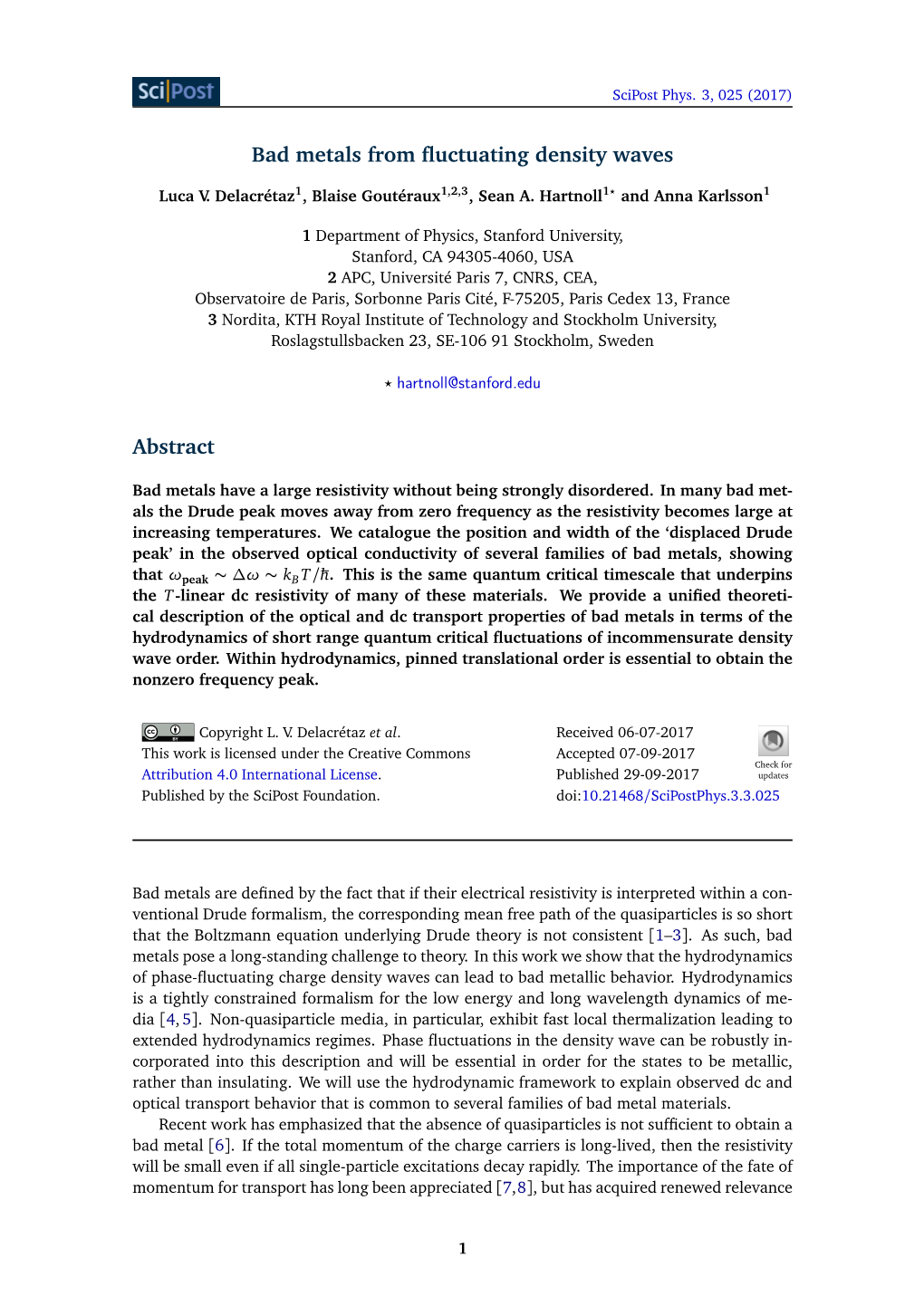 Bad Metals from Fluctuating Density Waves Abstract