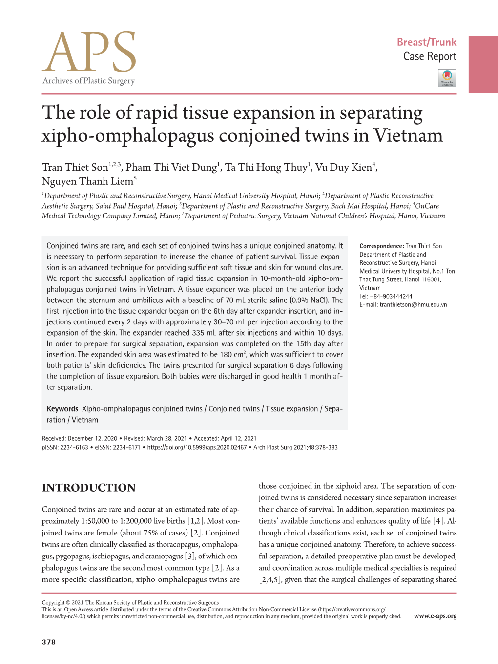 The Role of Rapid Tissue Expansion in Separating Xipho-Omphalopagus Conjoined Twins in Vietnam