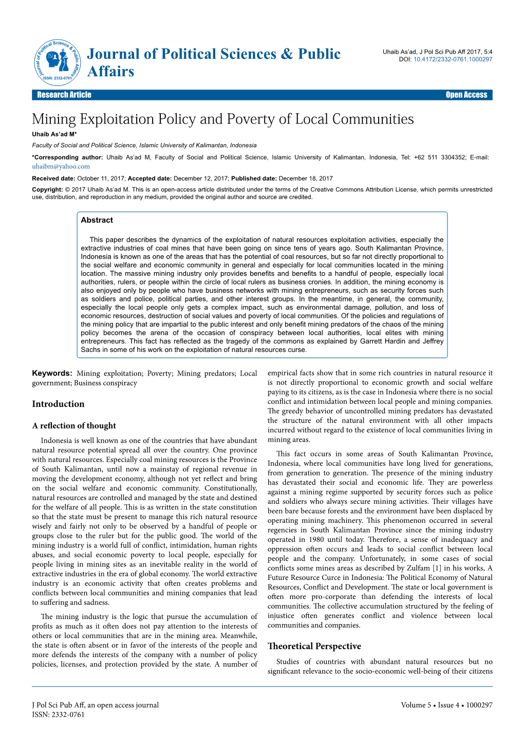 Mining Exploitation Policy and Poverty of Local Communities
