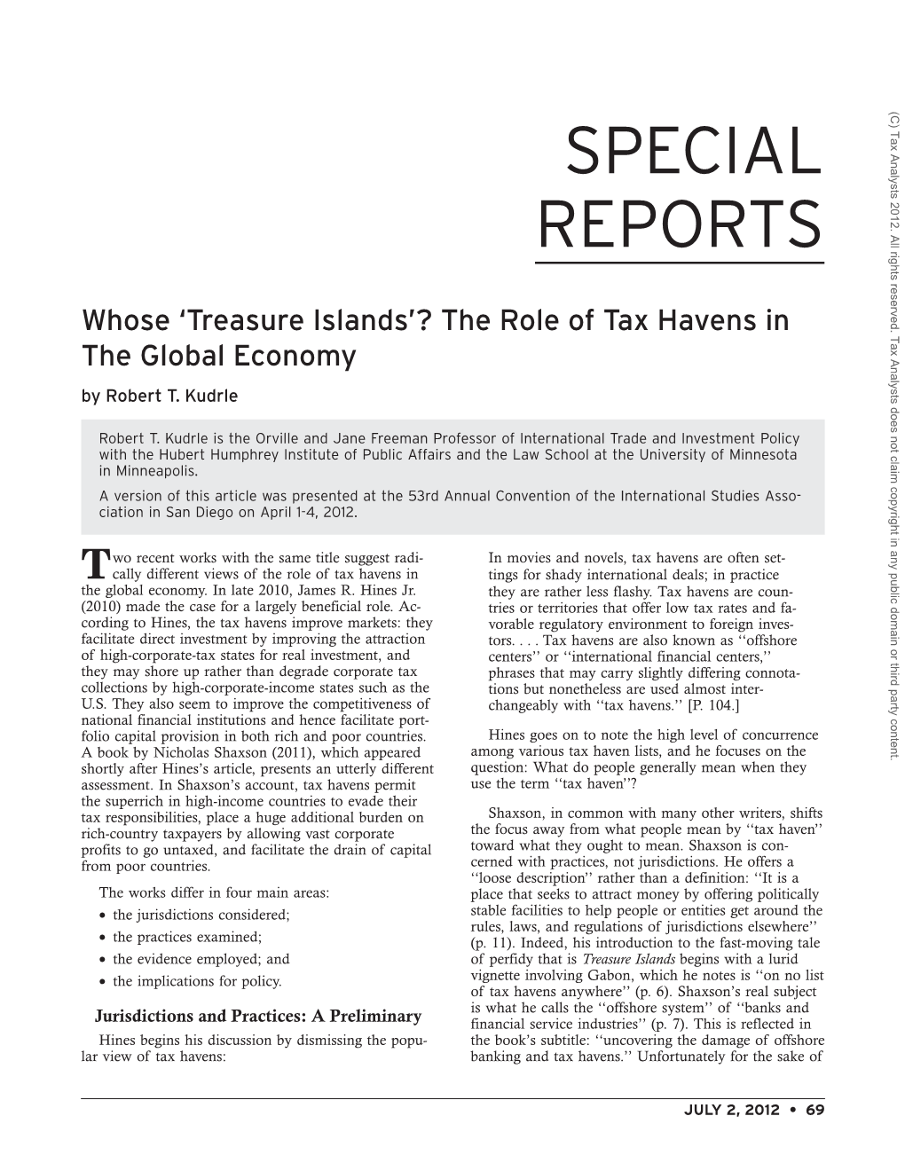 Whose 'Treasure Islands'? the Role of Tax Havens in the Global Economy