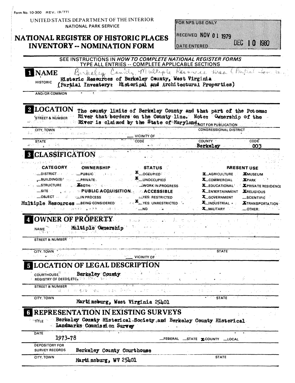 National Register of Historic Places Inventory -- Nomination Form Owner