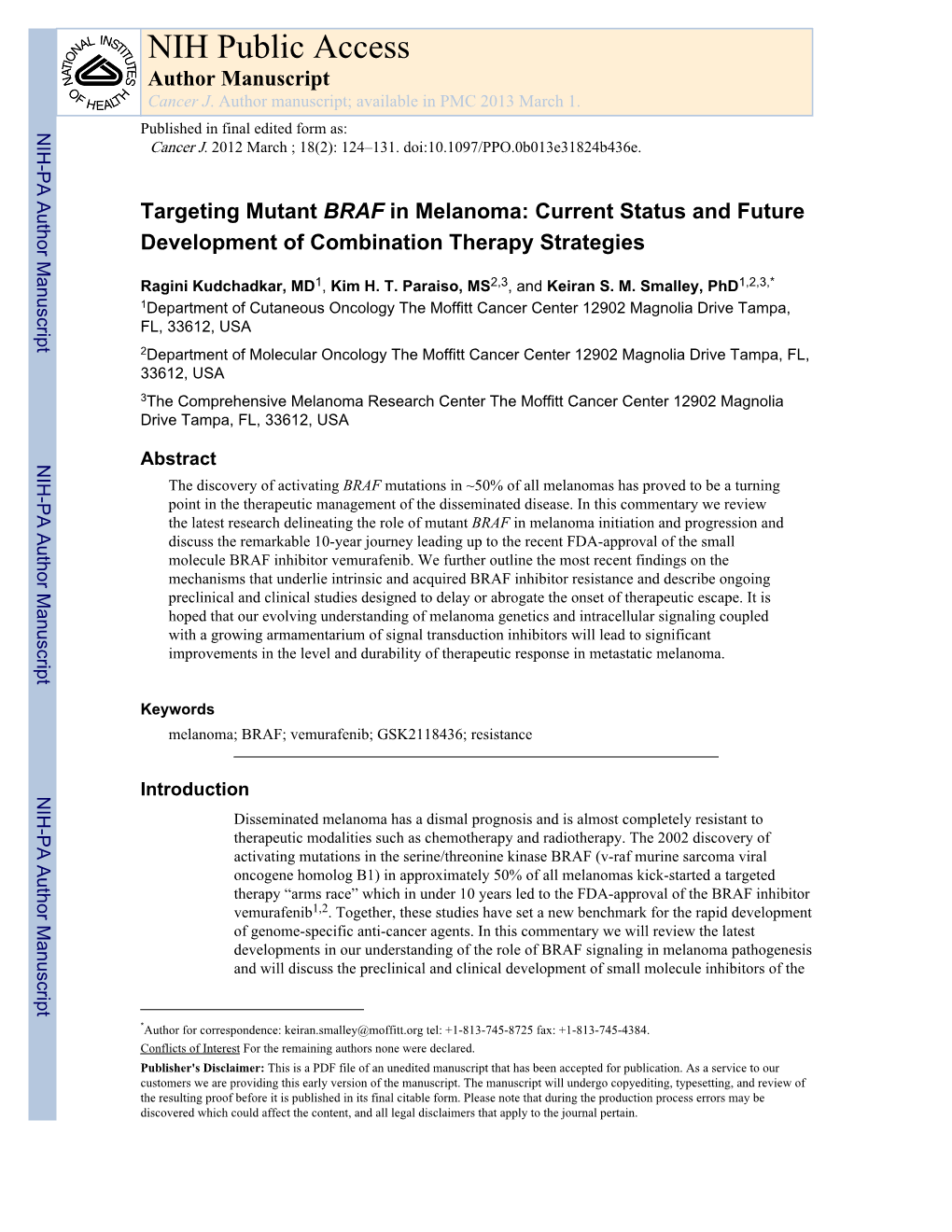 NIH Public Access Author Manuscript Cancer J