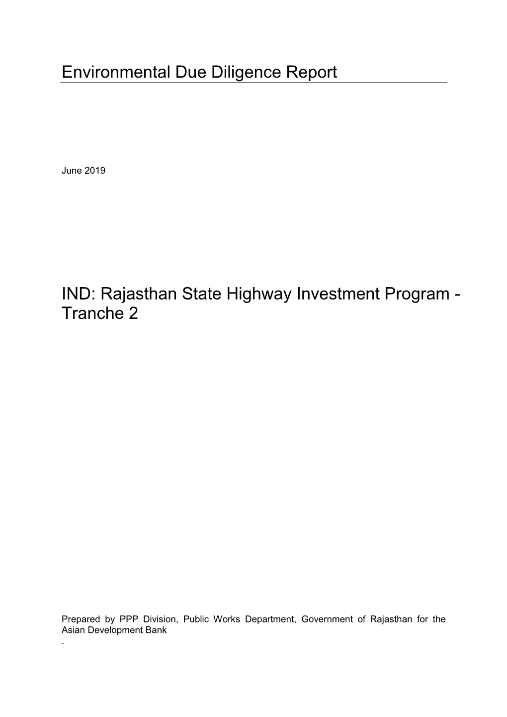 Environmental Due Diligence Report IND: Rajasthan State Highway