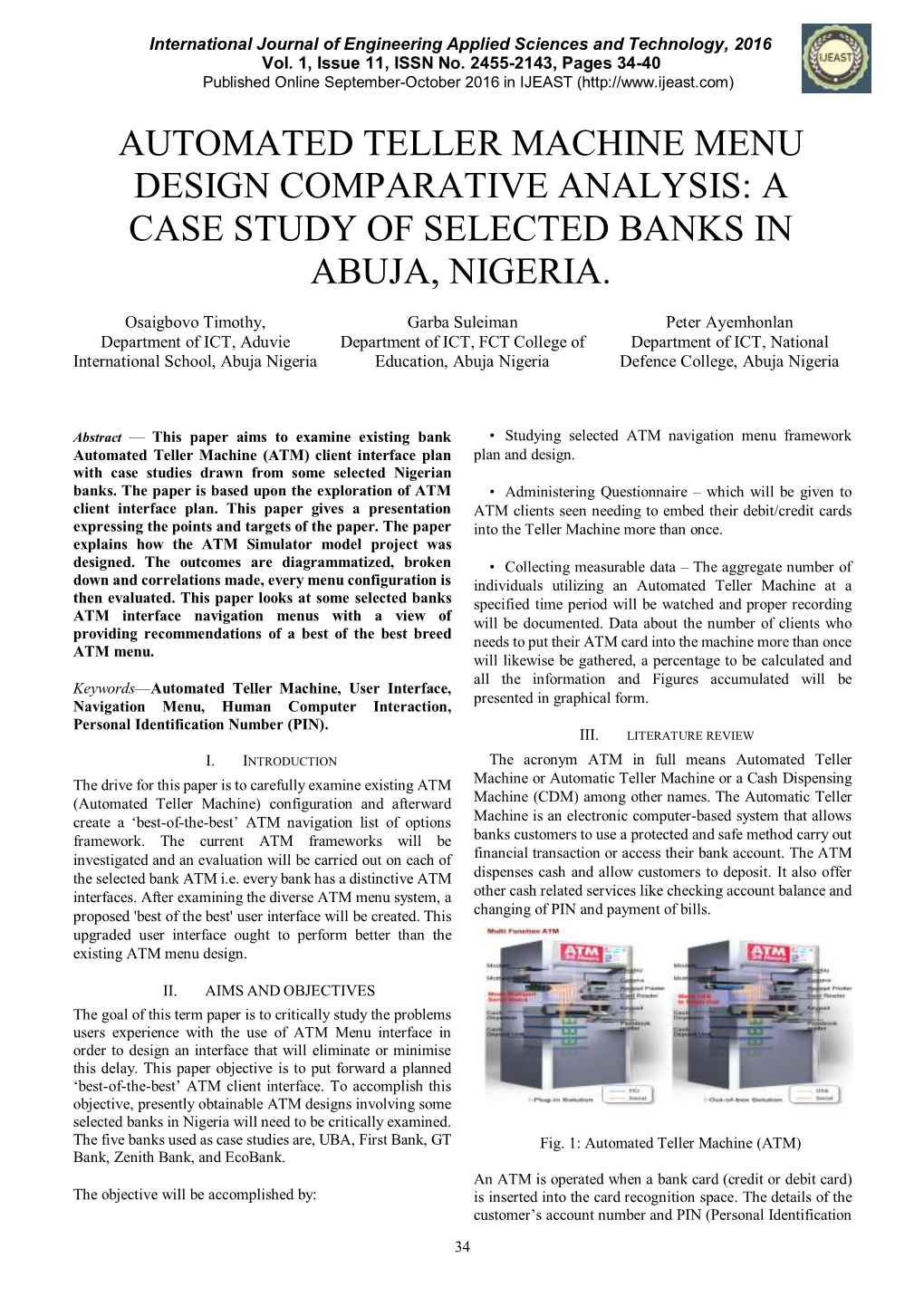 Automated Teller Machine Menu Design Comparative Analysis: a Case Study of Selected Banks in Abuja, Nigeria