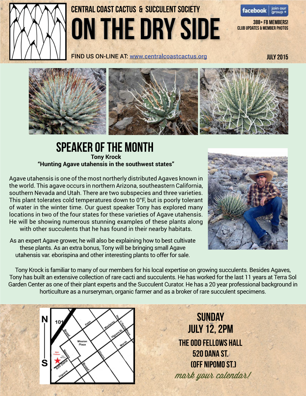 SPEAKER of the MONTH Tony Krock “Hunting Agave Utahensis in the Southwest States”