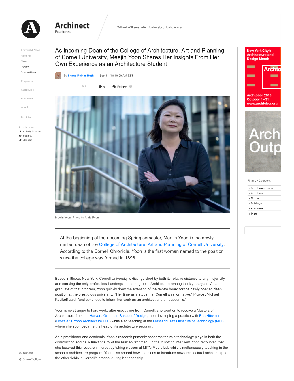 As Incoming Dean of the College of Architecture, Art and Planning of Cornell University, Meejin Yoon Shares Her Insights from He