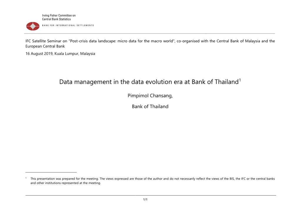 Data Management in the Data Evolution Era at Bank of Thailand1