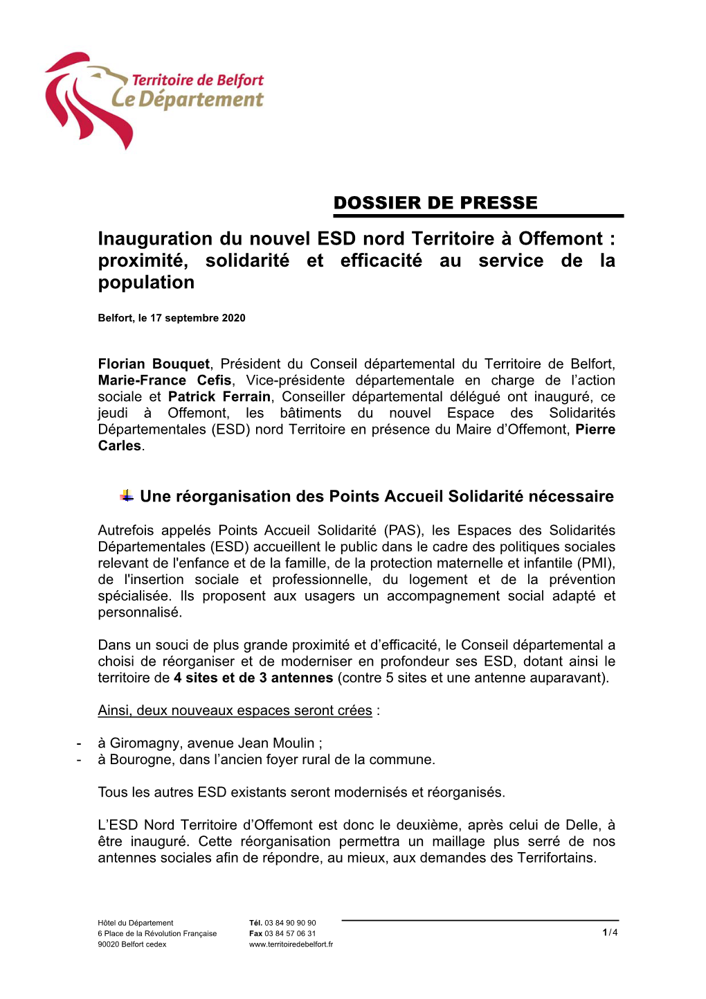 Inauguration Du Nouvel ESD Nord Territoire À Offemont : Proximité, Solidarité Et Efficacité Au Service De La Population