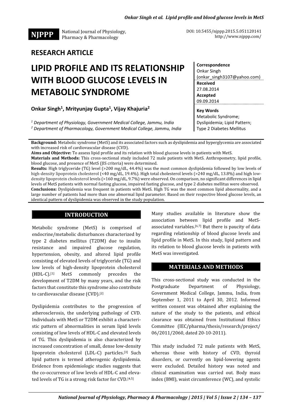 Lipid Profile and Its Relationship with Blood