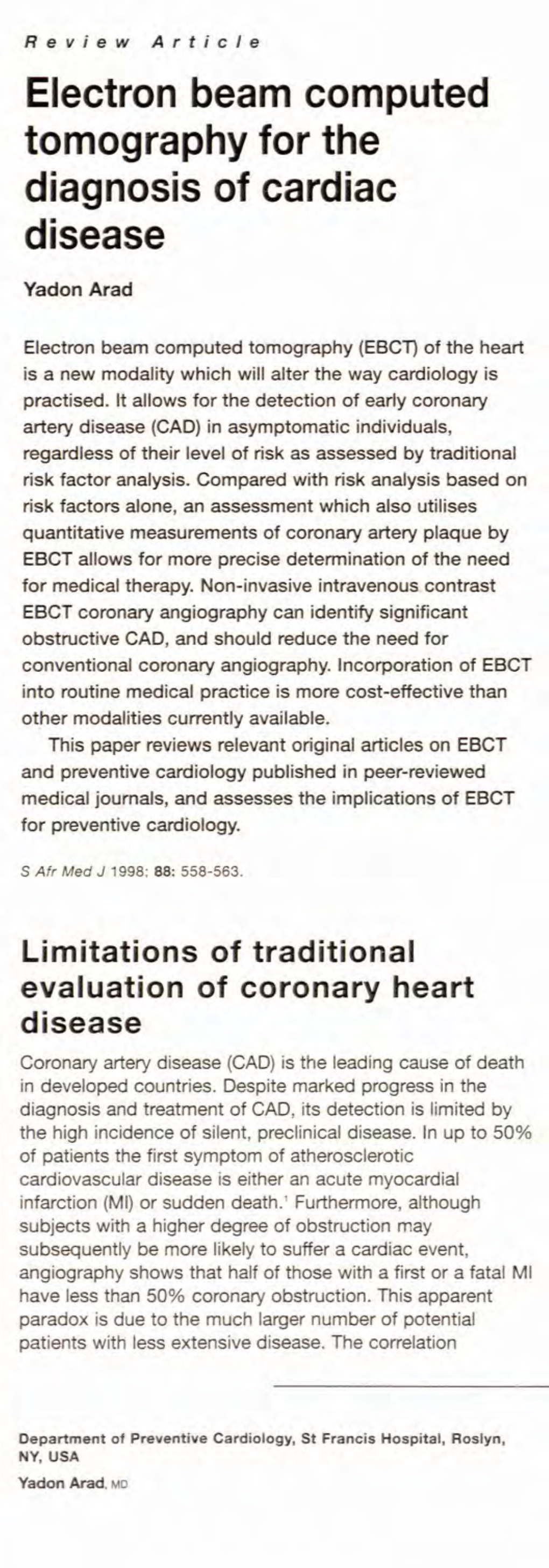 Electron Beam Computed Tomography for the Diagnosis of Cardiac Disease