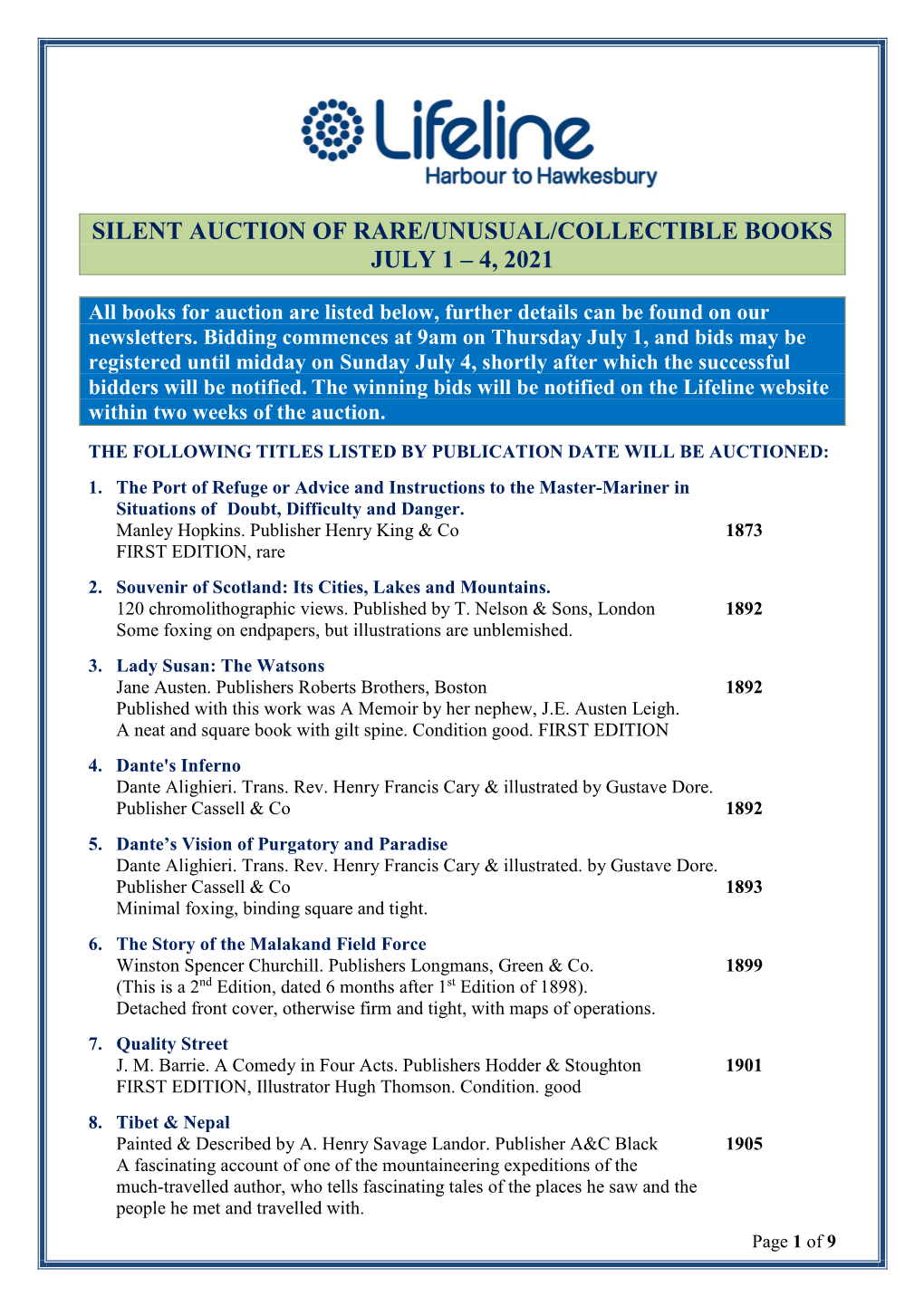 Silent Auction List of Books