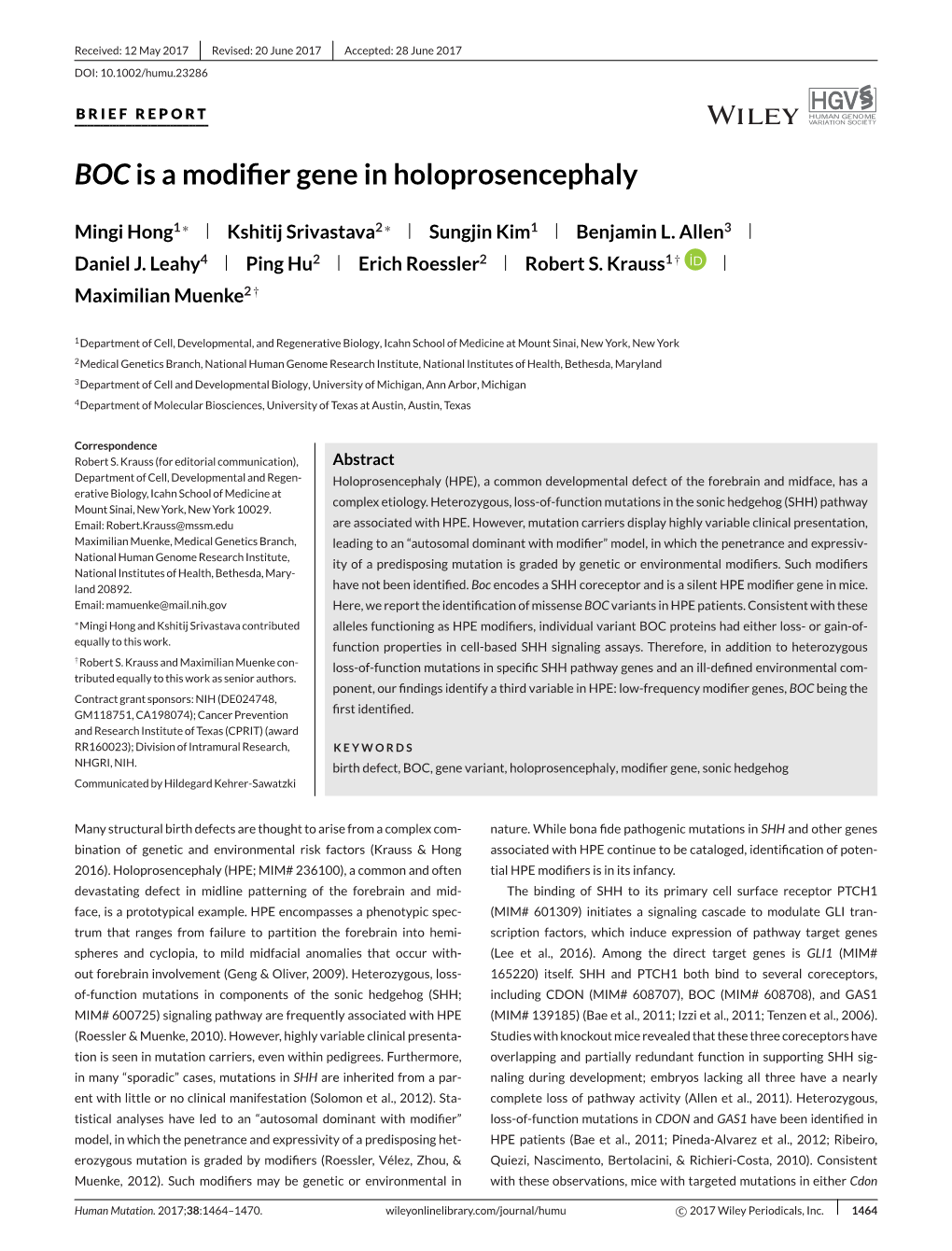 &lt;I&gt;BOC&lt;/I&gt; Is a Modifier Gene in Holoprosencephaly