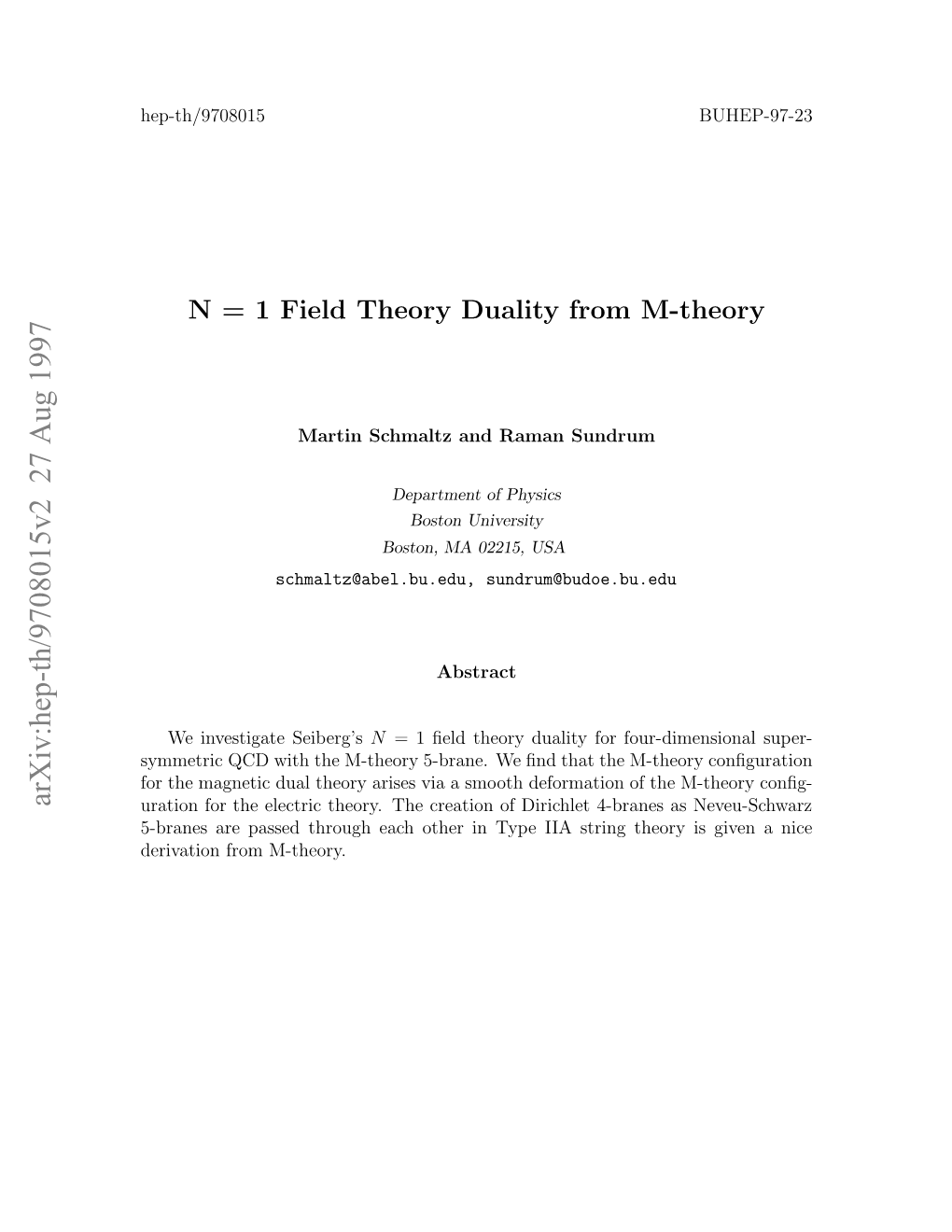 N = 1 Field Theory Duality from M-Theory