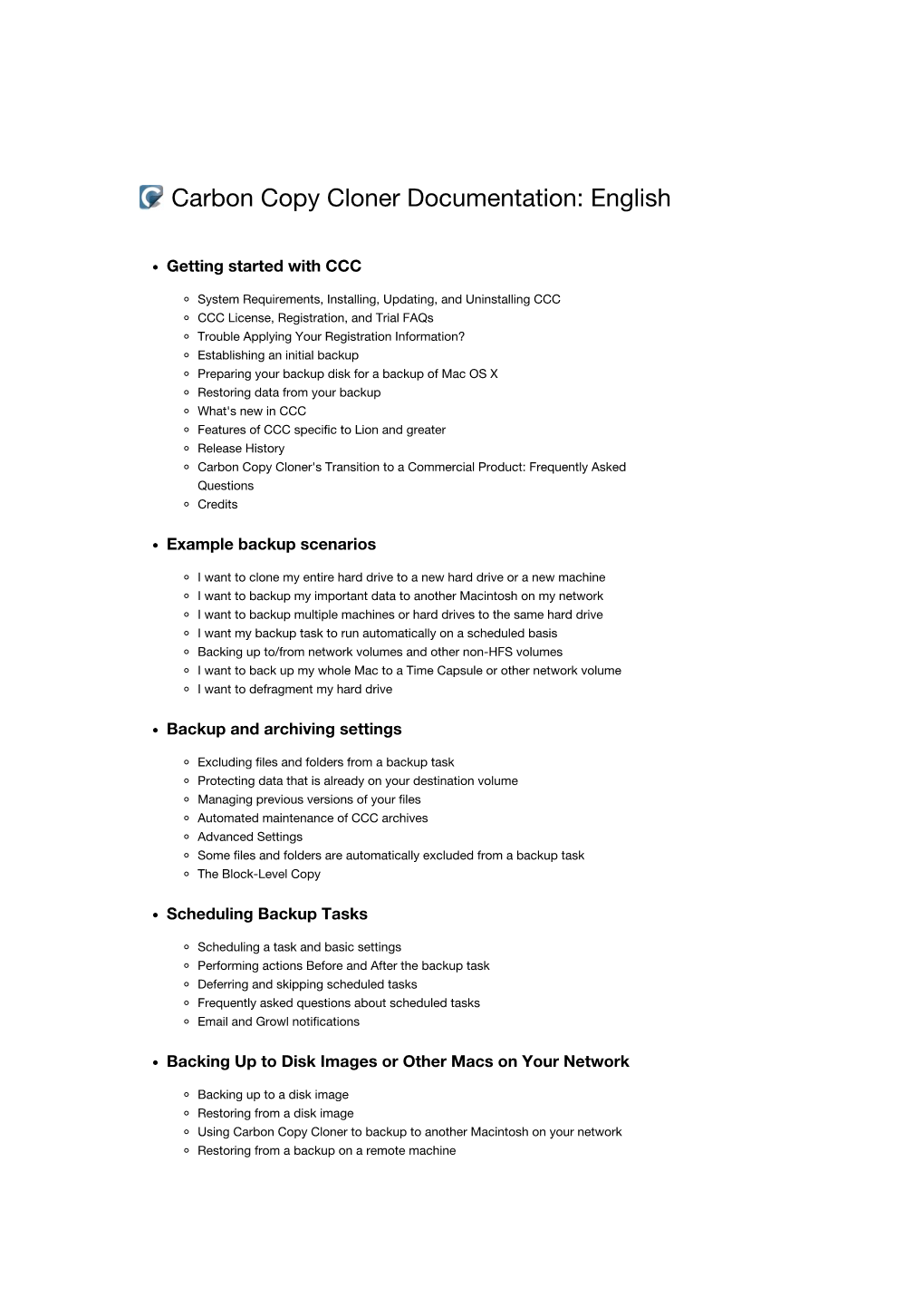 Carbon Copy Cloner Documentation: English