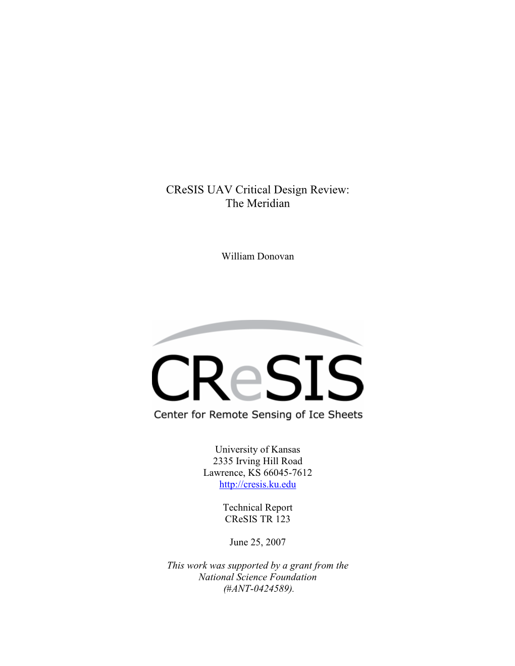 Cresis UAV Critical Design Review: the Meridian