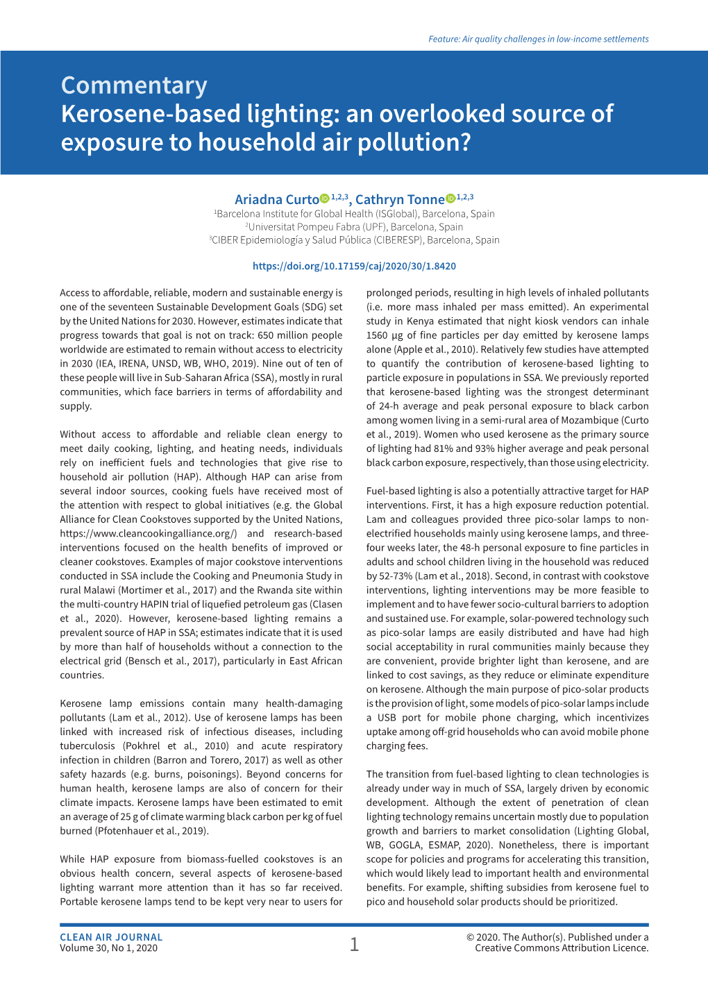 Commentary Kerosene-Based Lighting: an Overlooked Source of Exposure to Household Air Pollution?