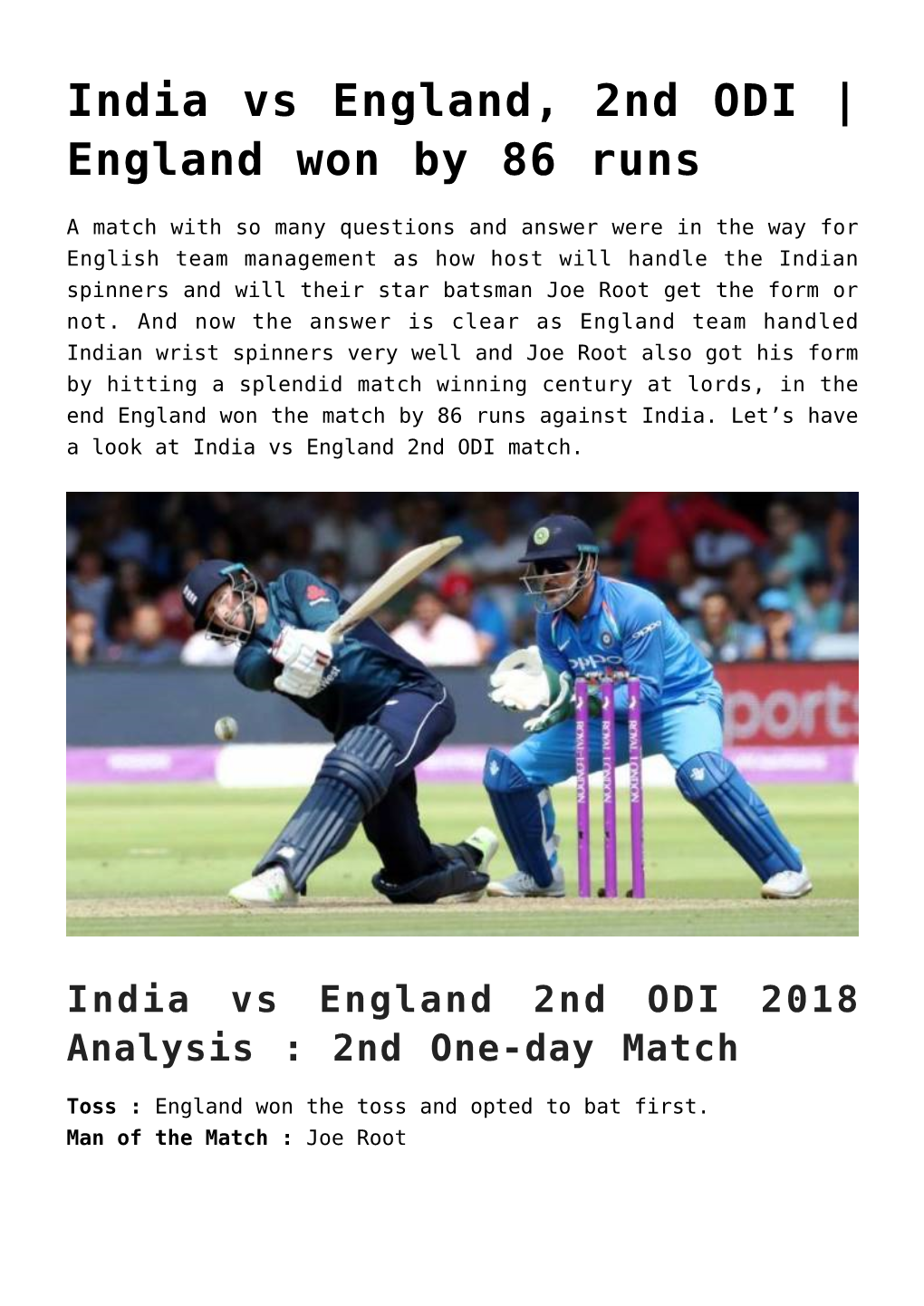 India Vs England, 2Nd ODI | England Won by 86 Runs