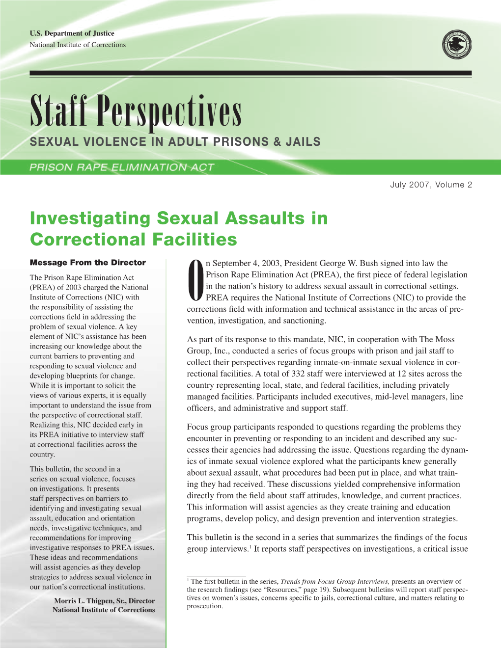 Staff Perspectives: Sexual Violence in Adult Prisons and Jails