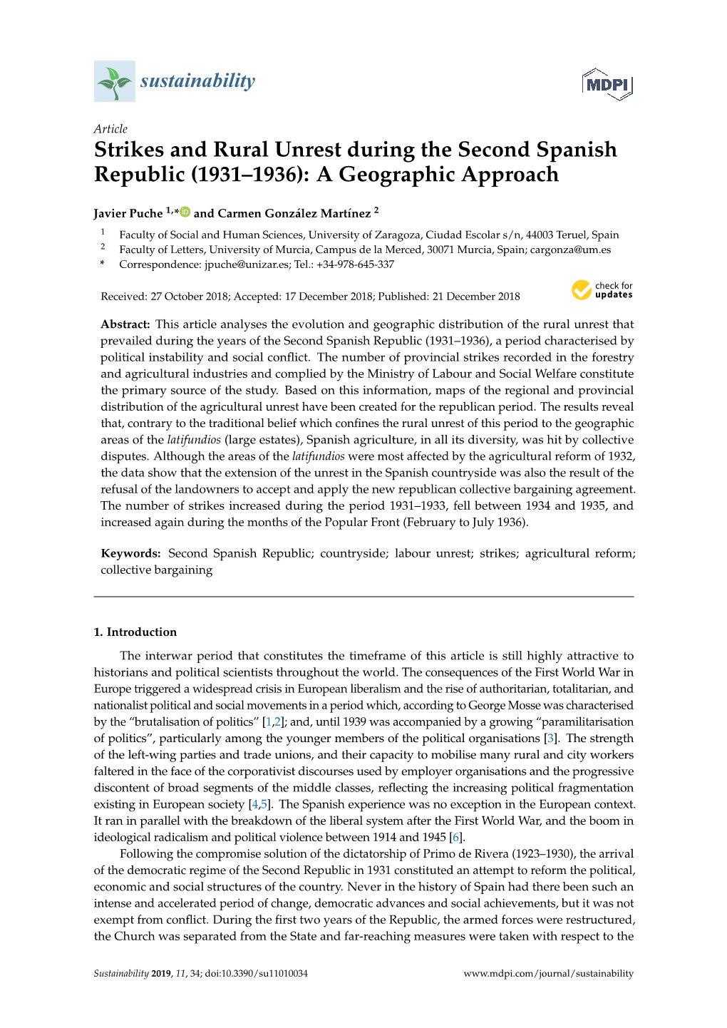 Strikes and Rural Unrest During the Second Spanish Republic (1931–1936): a Geographic Approach