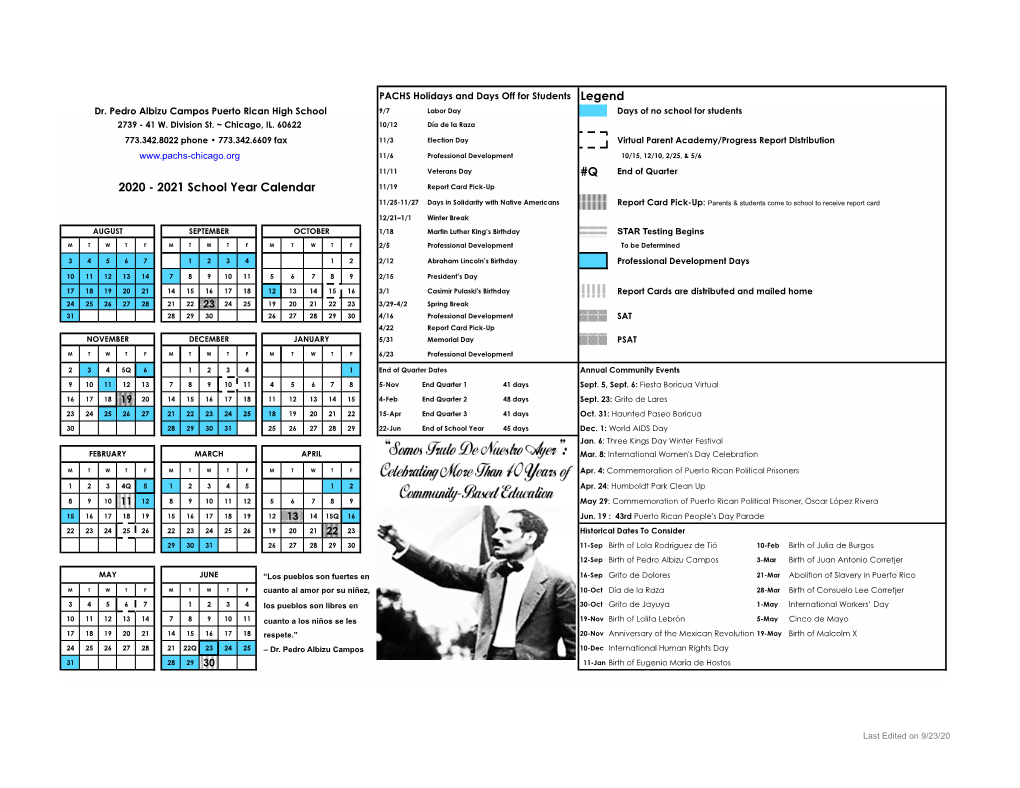 School Calendar 2021