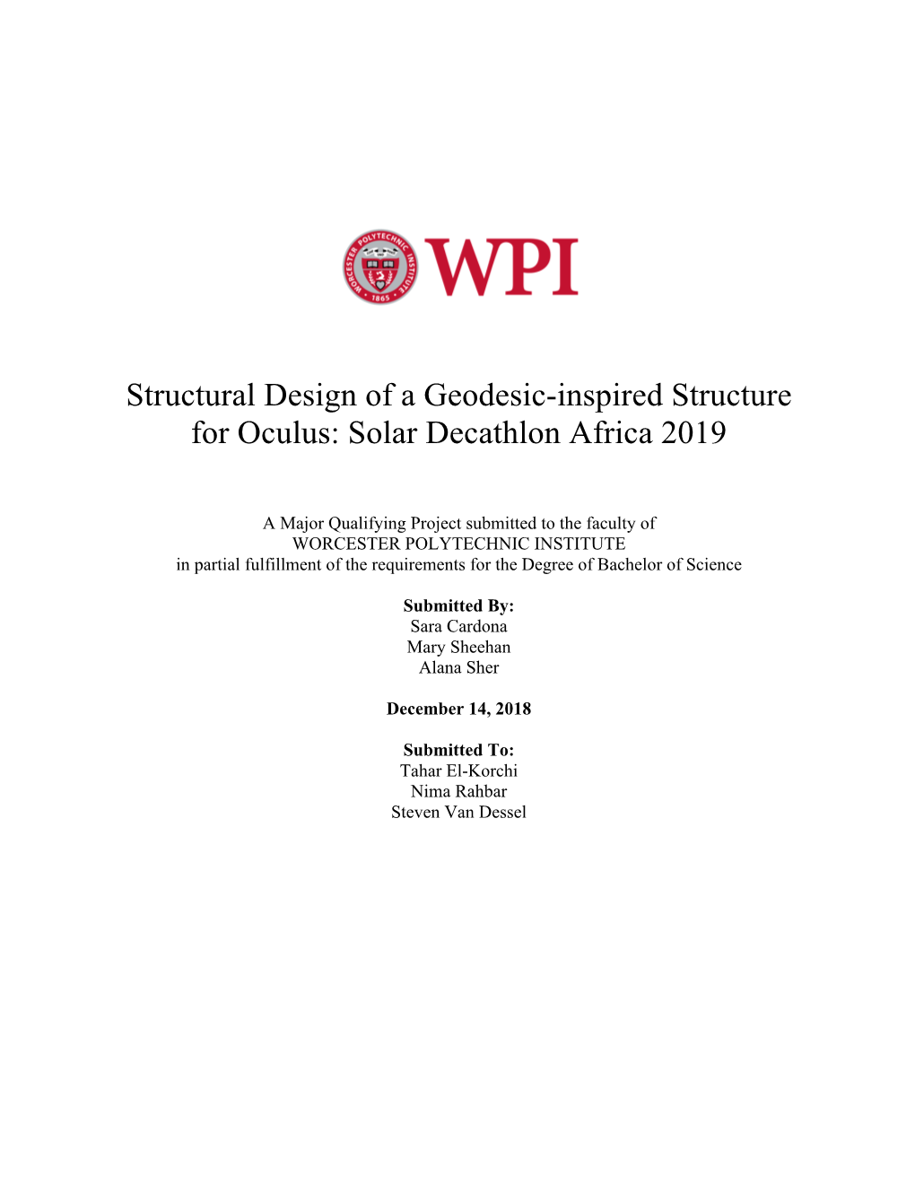 Structural Design of a Geodesic-Inspired Structure for Oculus: Solar Decathlon Africa 2019