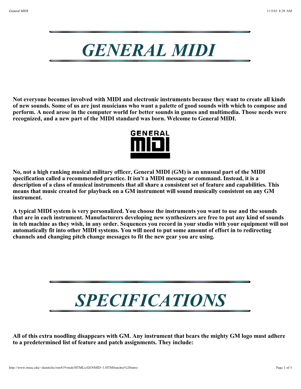 General Midi Specifications